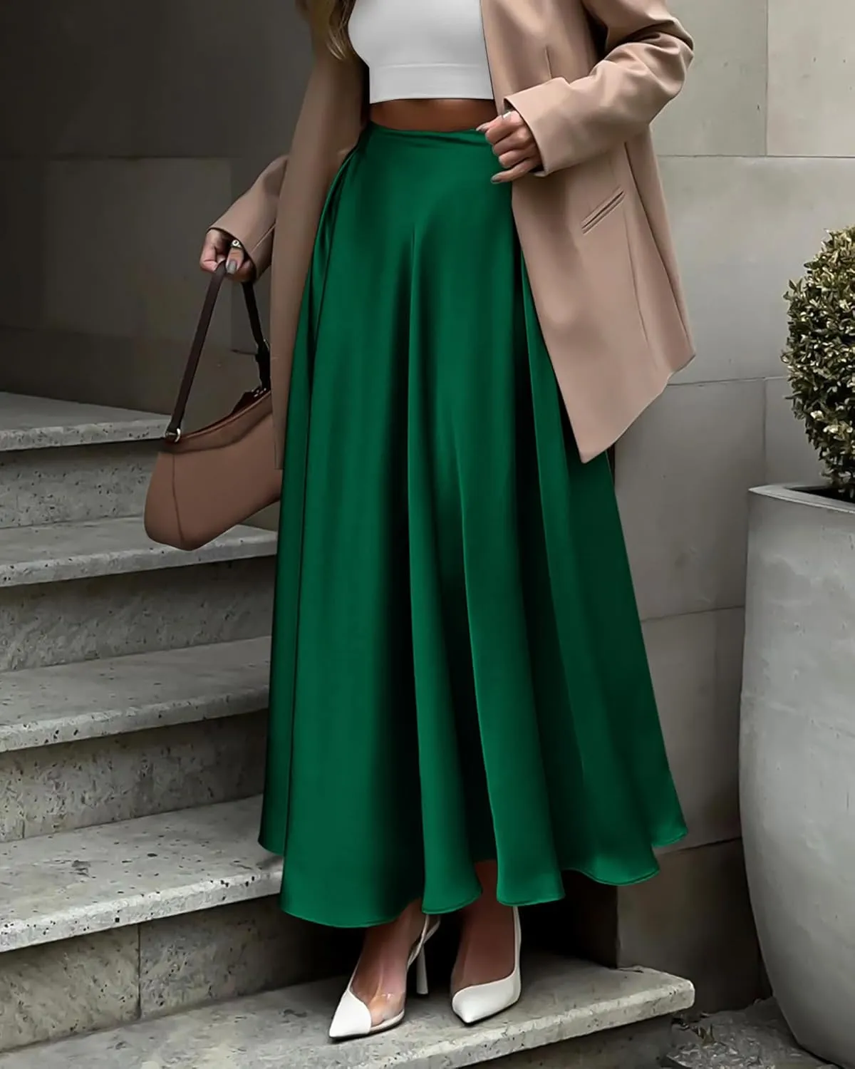 BTFBM Womens High Waist Satin Skirts Summer Spring Outfits 2025 Elegant Flowy A-Line Party Cocktail Long Maxi Skirt
