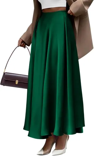 BTFBM Womens High Waist Satin Skirts Summer Spring Outfits 2025 Elegant Flowy A-Line Party Cocktail Long Maxi Skirt