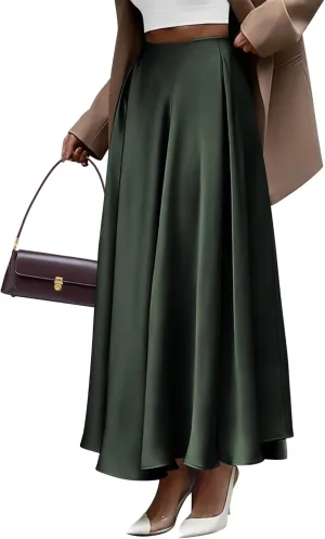BTFBM Womens High Waist Satin Skirts Summer Spring Outfits 2025 Elegant Flowy A-Line Party Cocktail Long Maxi Skirt