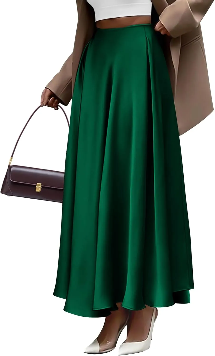 BTFBM Womens High Waist Satin Skirts Summer Spring Outfits 2025 Elegant Flowy A-Line Party Cocktail Long Maxi Skirt
