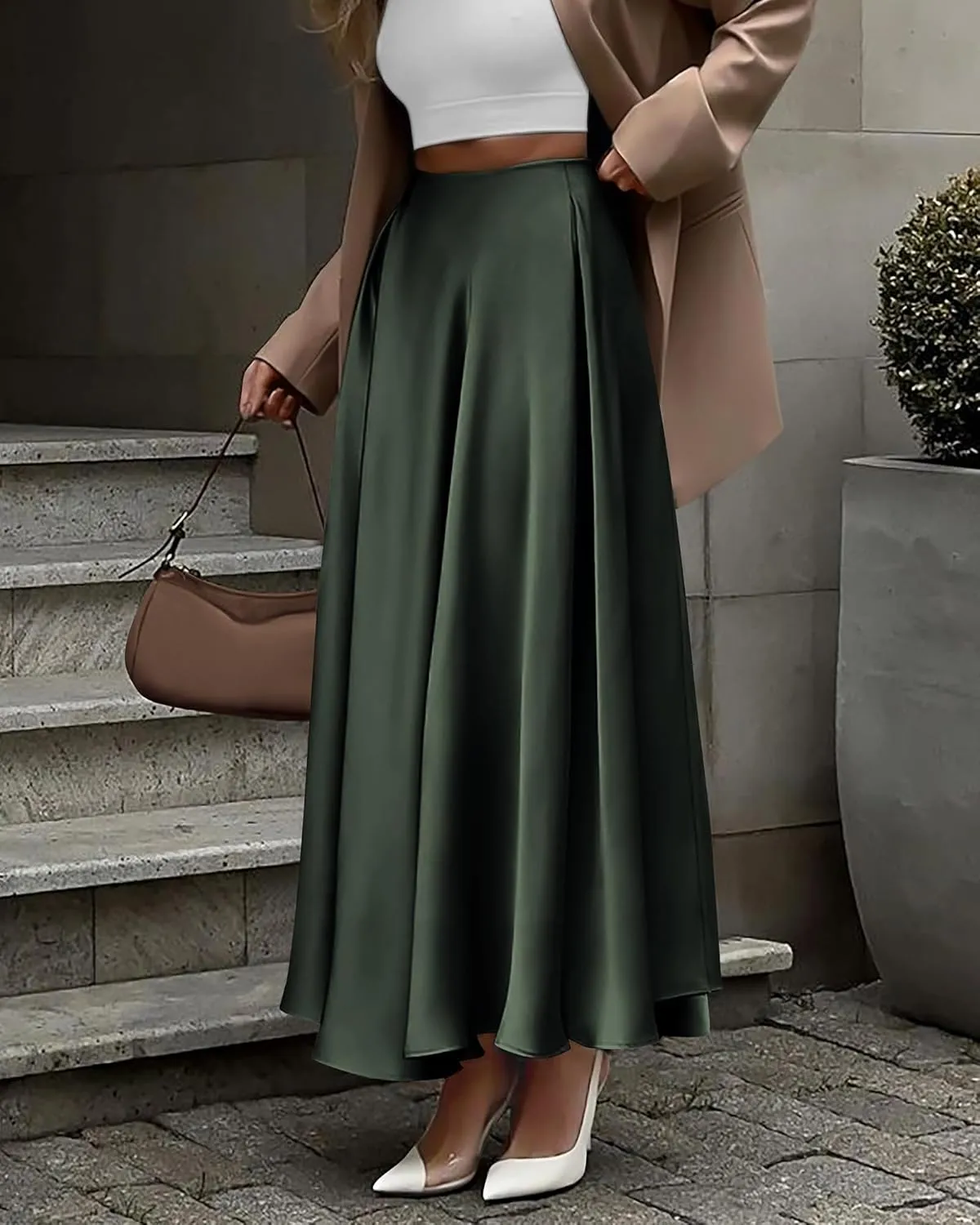 BTFBM Womens High Waist Satin Skirts Summer Spring Outfits 2025 Elegant Flowy A-Line Party Cocktail Long Maxi Skirt