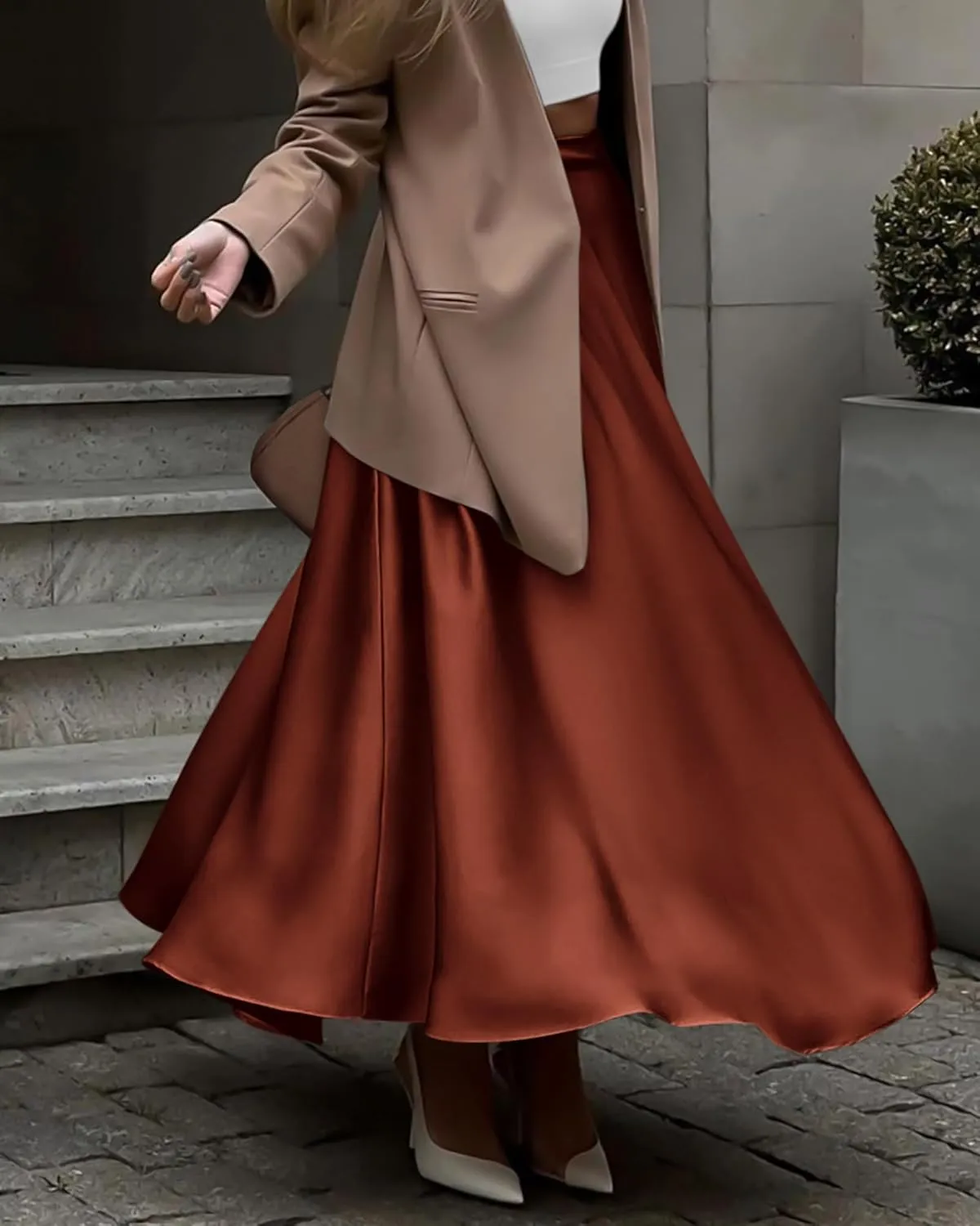 BTFBM Womens High Waist Satin Skirts Summer Spring Outfits 2025 Elegant Flowy A-Line Party Cocktail Long Maxi Skirt