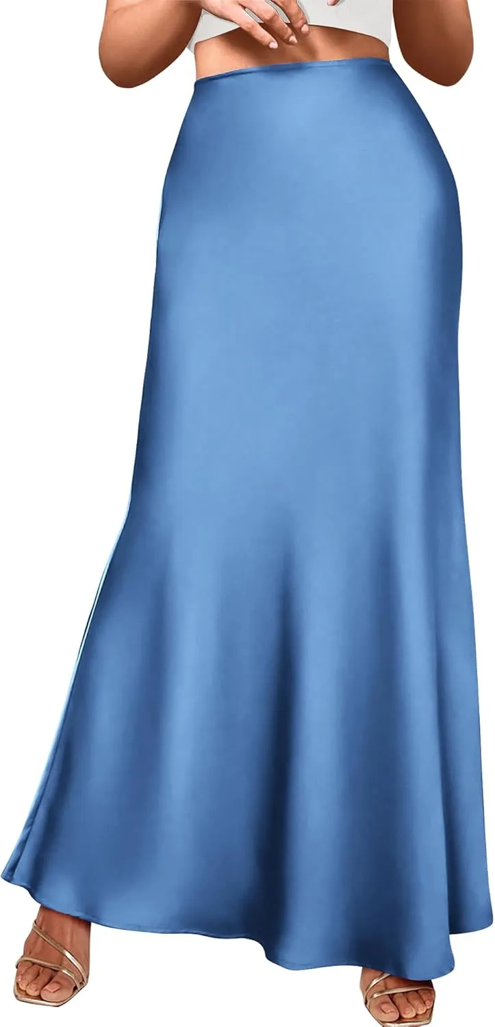 BTFBM Womens Summer Fall Skirt 2025 Silk Elegant High Waist Cocktail Party Wedding Mermaid Satin Maxi Skirts