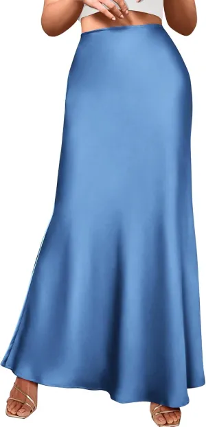 BTFBM Womens Summer Fall Skirt 2025 Silk Elegant High Waist Cocktail Party Wedding Mermaid Satin Maxi Skirts