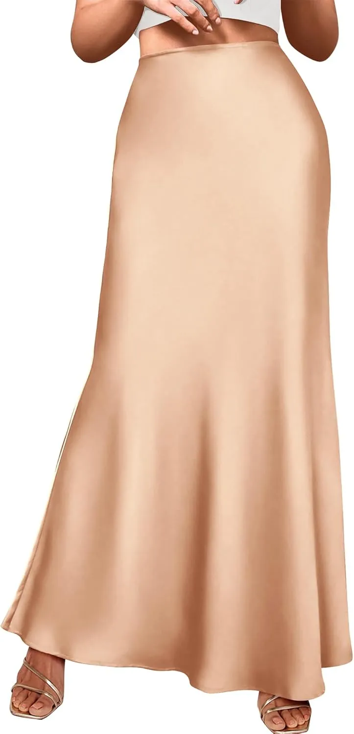 BTFBM Womens Summer Fall Skirt 2025 Silk Elegant High Waist Cocktail Party Wedding Mermaid Satin Maxi Skirts