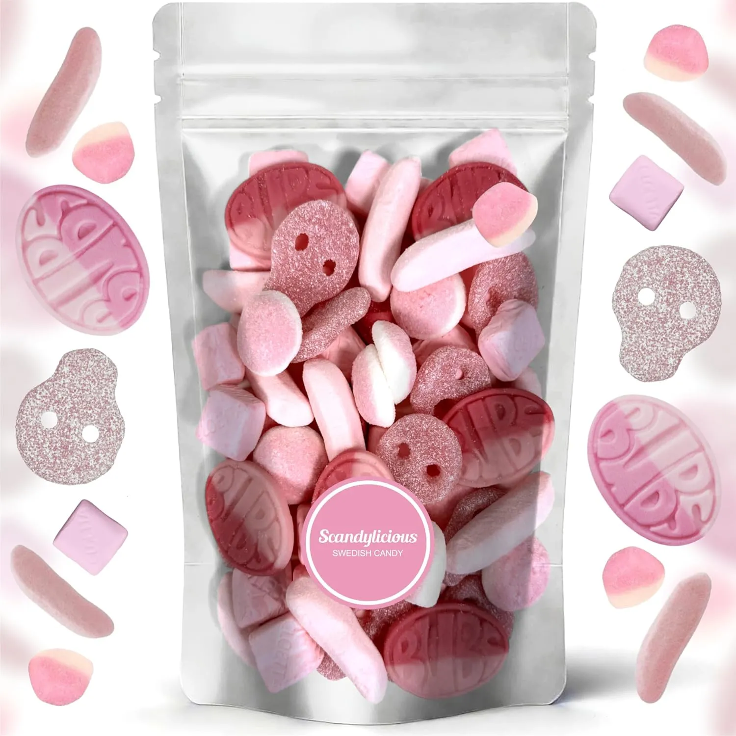 BUBS Swedish Candy Pink Mix – Assorted Soft & Fizzy Pink Gummies – Includes Wild Strawberry/Pomegranate & Fan-Favorite Flavors (1 LB)
