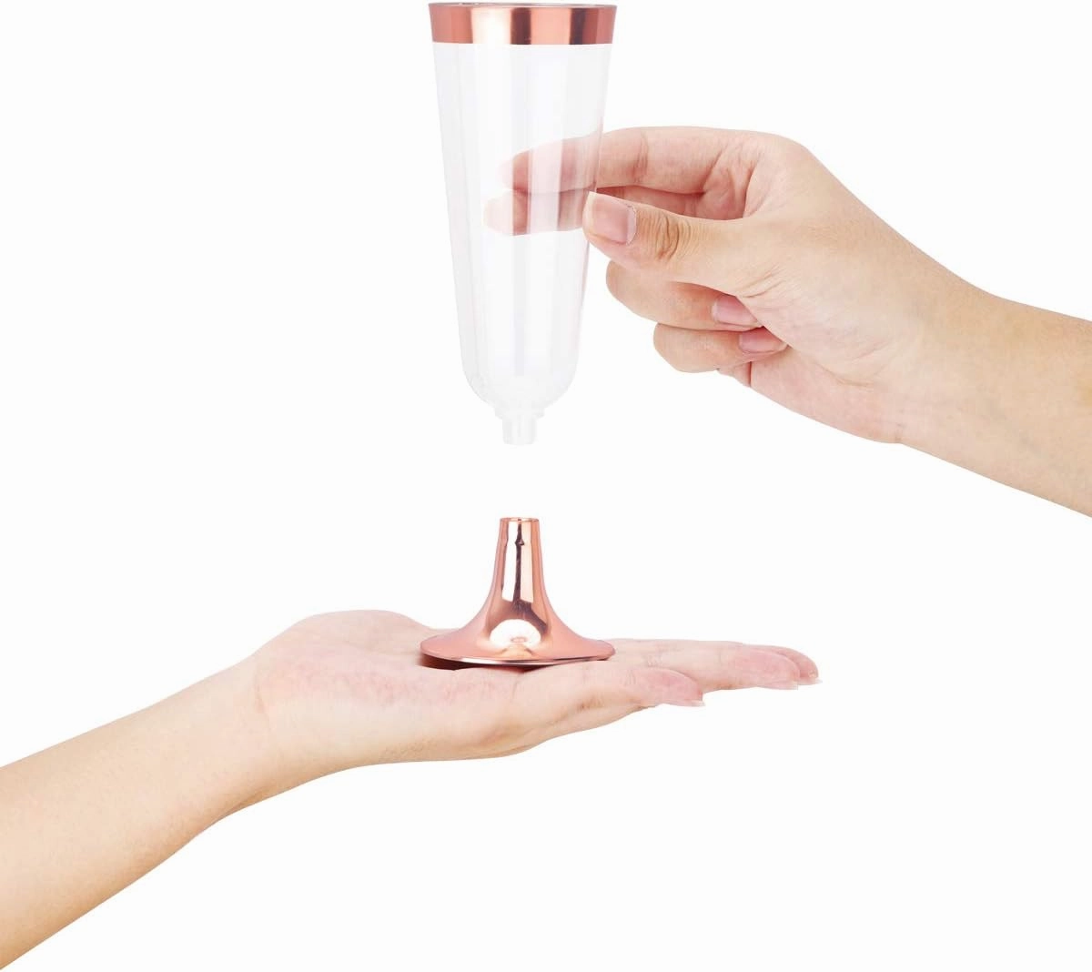 BUCALA 100 Pack Plastic Champagne Flutes - 5OZ Plastic Champagne Glasses With Rose Gold Rim - Premium Quality Disposable Cups - Ideal for Mother's Day/Parties/Weddings