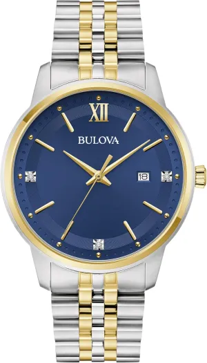 Bulova Men's Classic 3-Hand Diamond Quartz Two Tone Stainless Steel Watch, Style:98D188