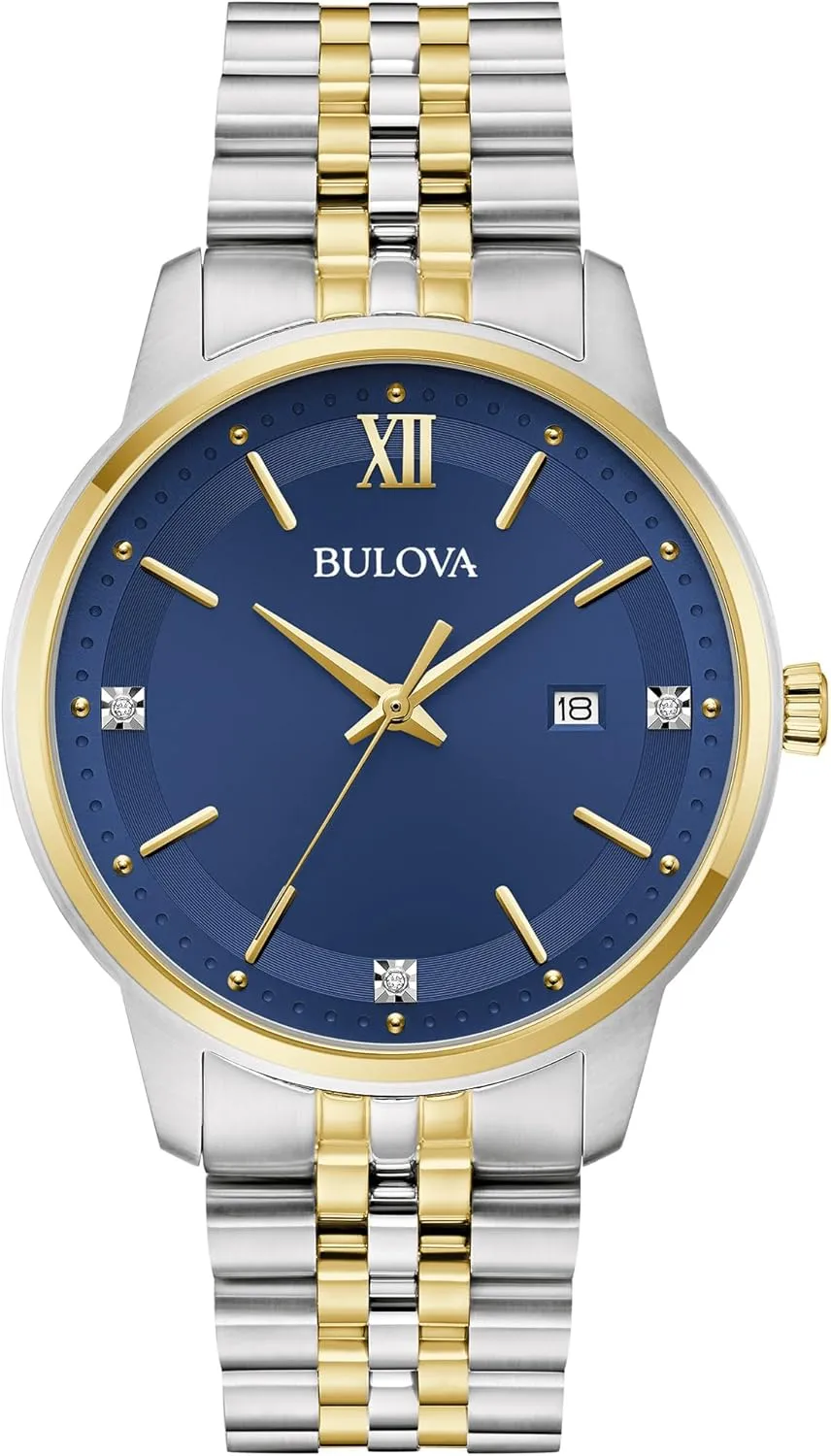 Bulova Men's Classic 3-Hand Diamond Quartz Two Tone Stainless Steel Watch, Style:98D188