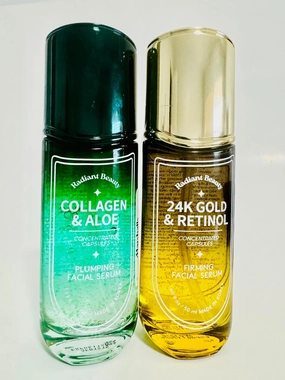 Bundle of RadiantBeauty Collage & Aloe and 24K Gold & Retinol Facial Serum, Total of 2 items, 1.69 FlOz, No Box, Clear