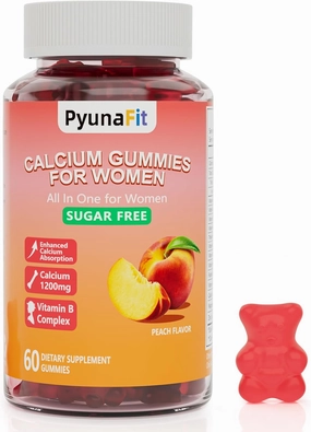 Calcium Gummies for Women 1200 mg, Calcium Chewables with Vitamin D3 Magnesium Zinc, Vegan, Sugar Free, Gluten Free, 60 Count