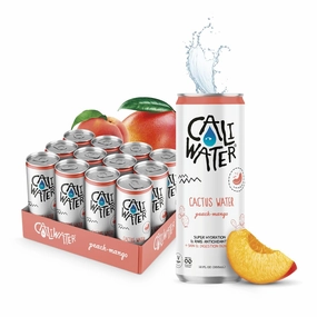 Caliwater - Organic Cactus Water - Peach Mango - 6g Sugar, 30 Calories - Coconut Water Alternative - Natural Plant Based Hydration - Skin Care, Electrolyte Drinks - Flavored Water - 12 Cans