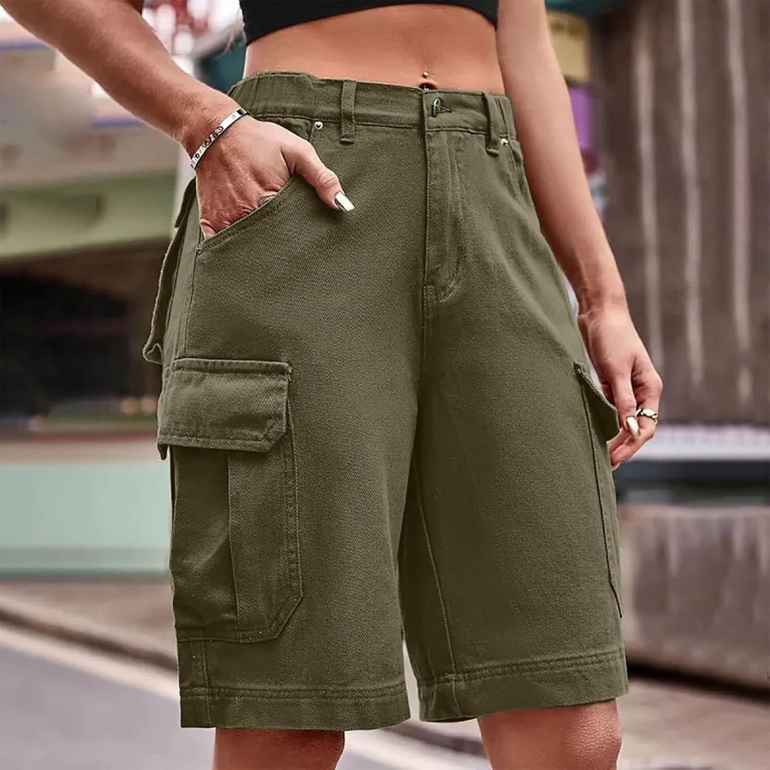 Cargo Shorts Women Plus Size Wide Leg Hiking Cargo Jogger Shorts High Waist Tactical Shorts Y2K Urban Work Shorts