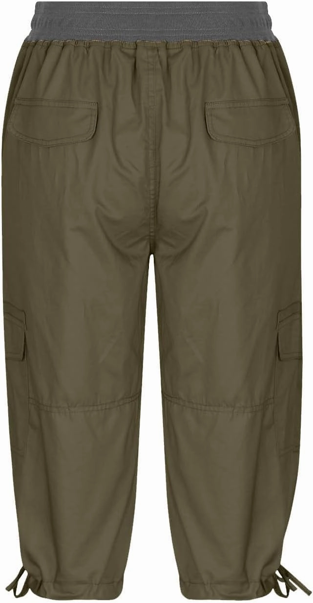 Cargo Capri Pants Women Plus Size Elastic Waist Drawstring Adjustable Legs Summer Casual Comfy Hiking Capris