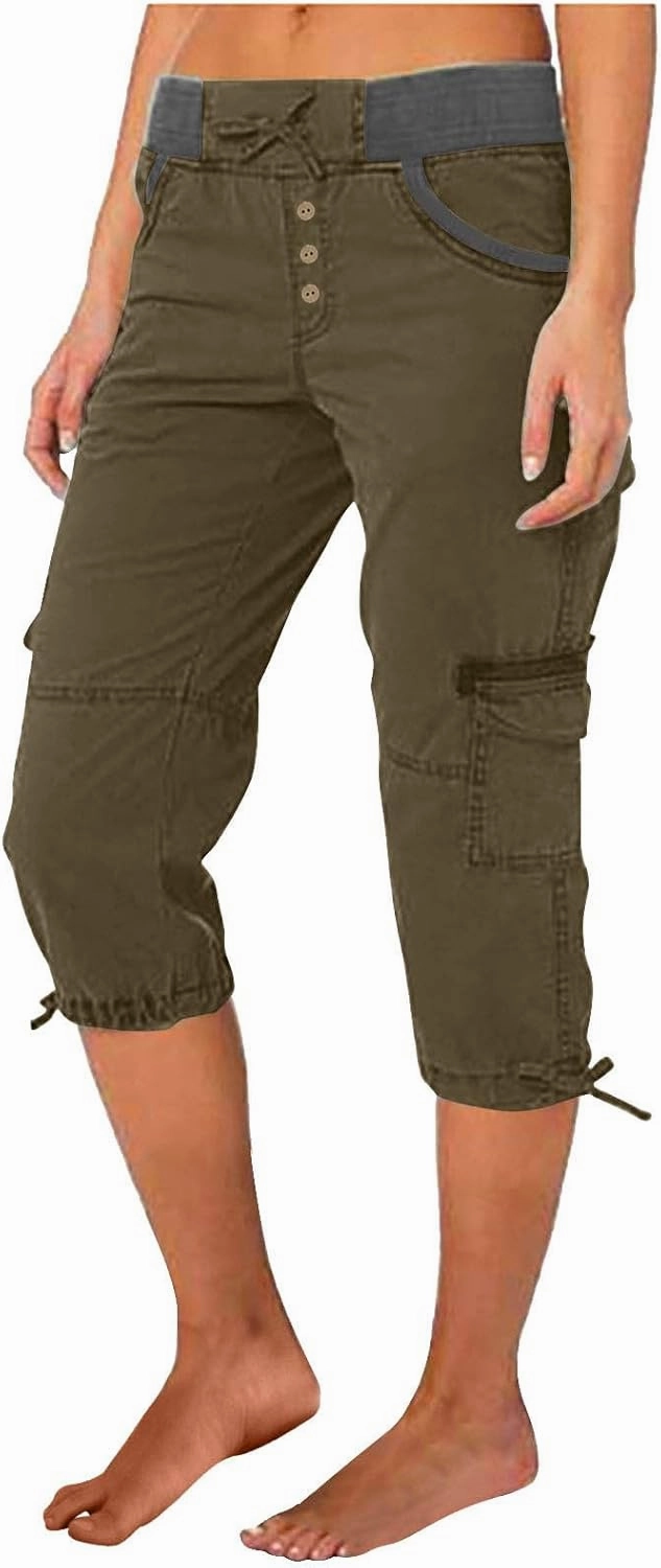 Cargo Capri Pants Women Plus Size Elastic Waist Drawstring Adjustable Legs Summer Casual Comfy Hiking Capris