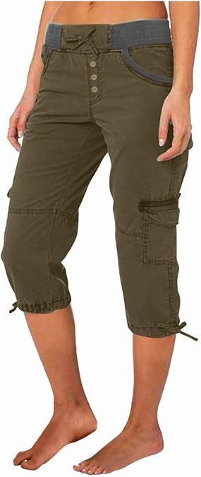 Cargo Capri Pants Women Plus Size Elastic Waist Drawstring Adjustable Legs Summer Casual Comfy Hiking Capris