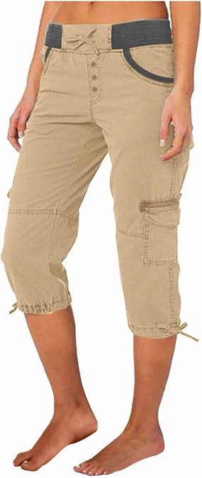 Cargo Capri Pants Women Plus Size Elastic Waist Drawstring Adjustable Legs Summer Casual Comfy Hiking Capris