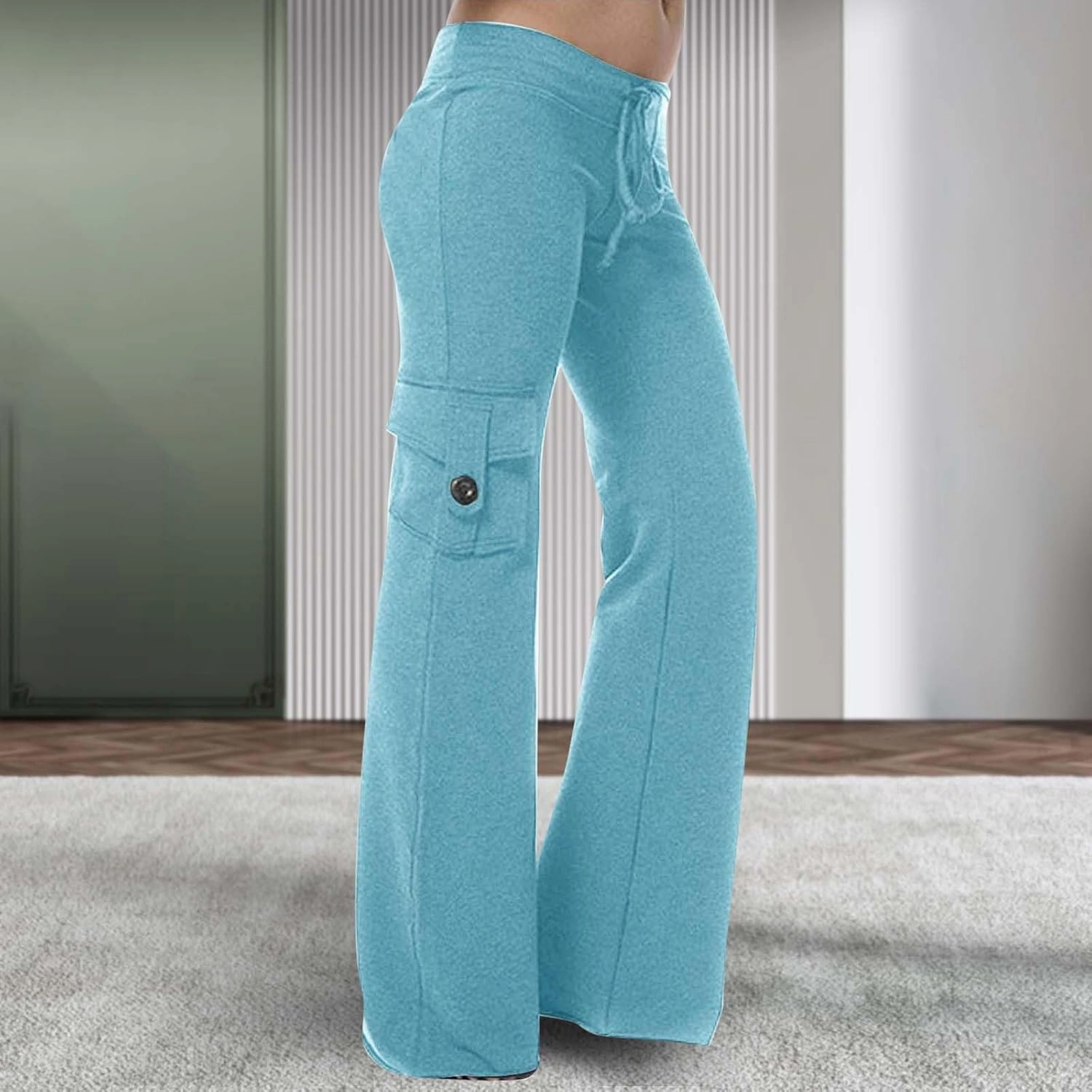 Cargo Pants for Women Bootcut Yoga Pants Wide Leg Sweatpants Plus Size Workout Hiking Trousers with Button Pockets