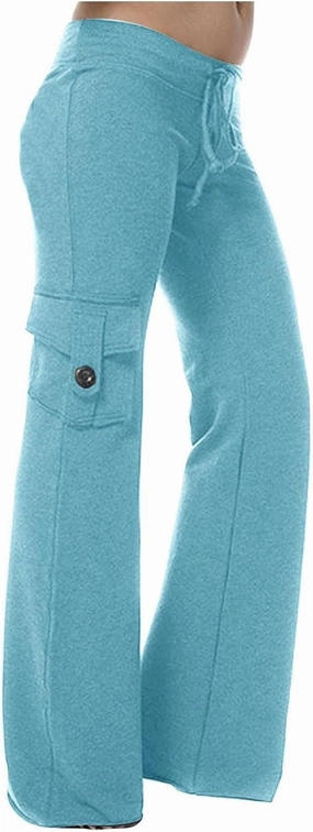 Cargo Pants for Women Bootcut Yoga Pants Wide Leg Sweatpants Plus Size Workout Hiking Trousers with Button Pockets