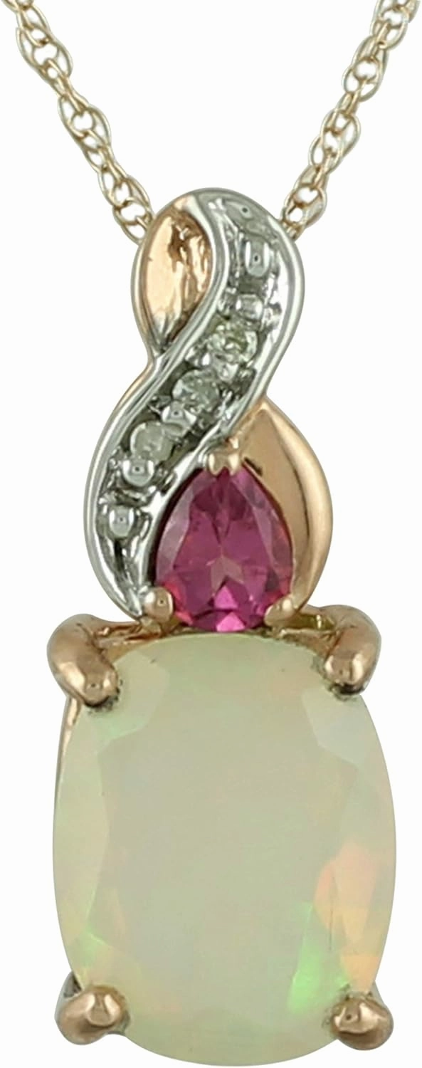 Carillon Ethiopian Opal Natural Gemstone Cushion Shape Pendant 10K, 14K, 18K Rose Gold Casual Jewelry