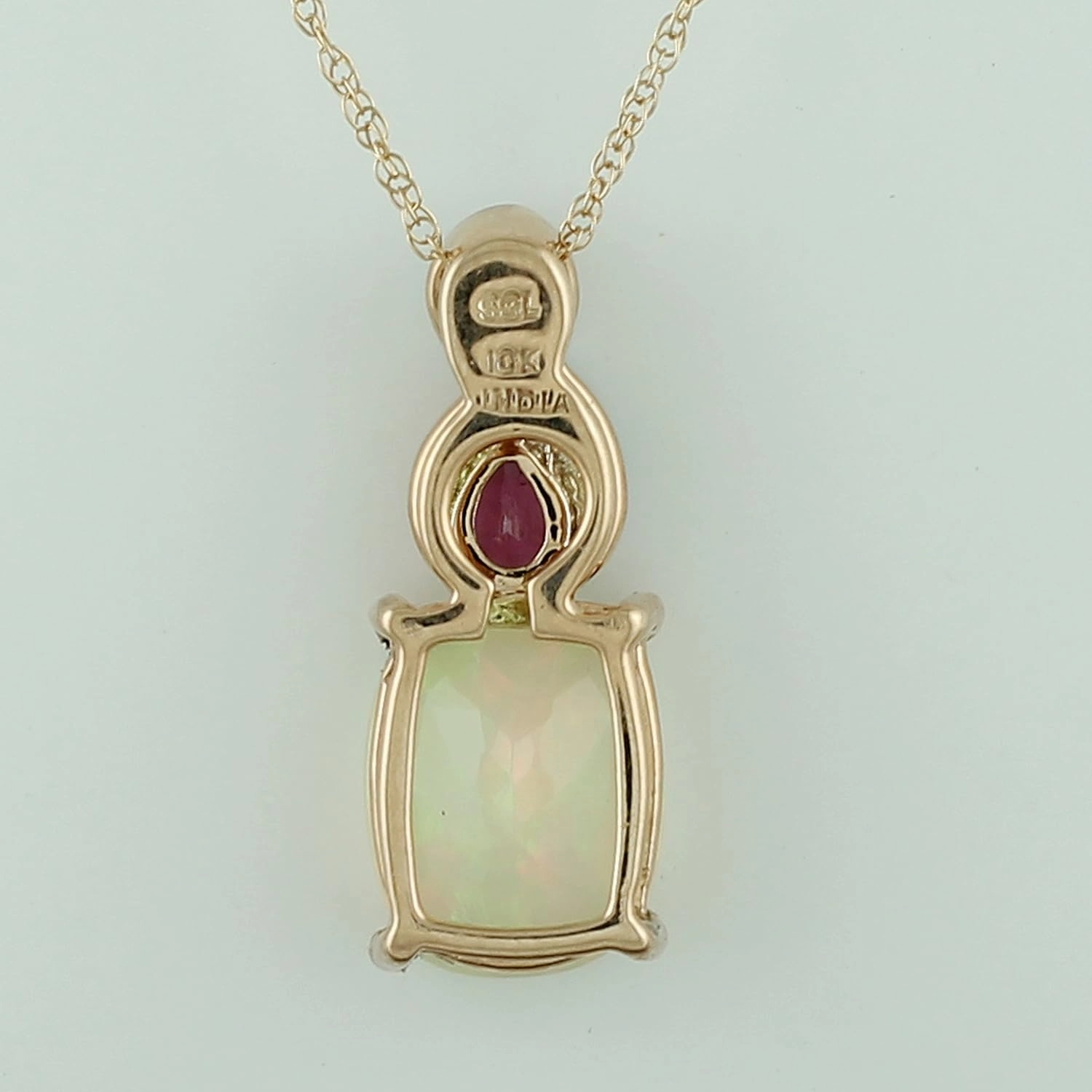 Carillon Ethiopian Opal Natural Gemstone Cushion Shape Pendant 10K, 14K, 18K Rose Gold Casual Jewelry