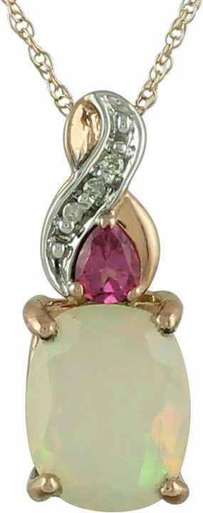 Carillon Ethiopian Opal Natural Gemstone Cushion Shape Pendant 10K, 14K, 18K Rose Gold Casual Jewelry
