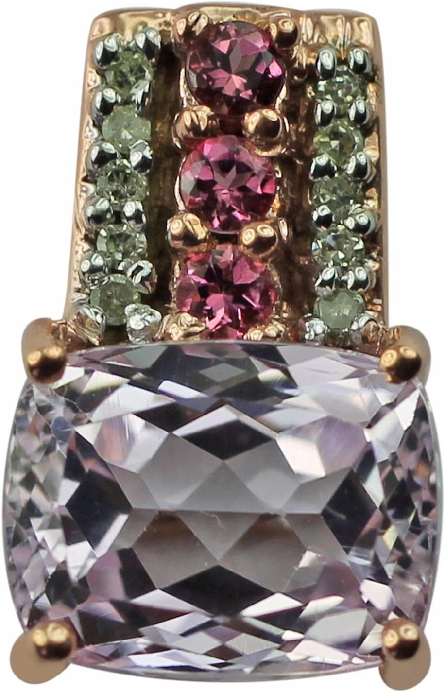 Carillon Kunzite Natural Gemstone Cushion Shape Pendant 10K, 14K, 18K Rose Gold Uniqe Jewelry