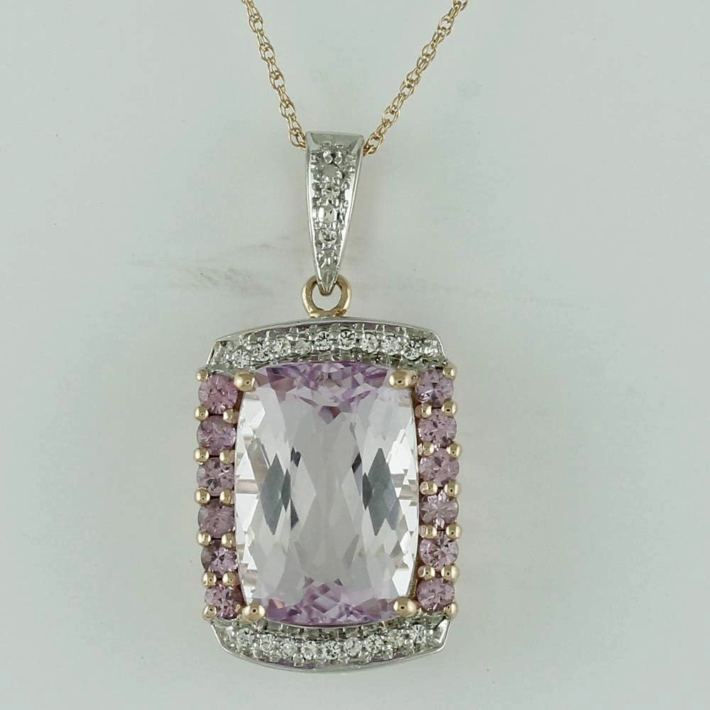 Carillon Kunzite Natural Gemstone Cushion Shape Pendant 18K Rose Gold Engagement Jewelry