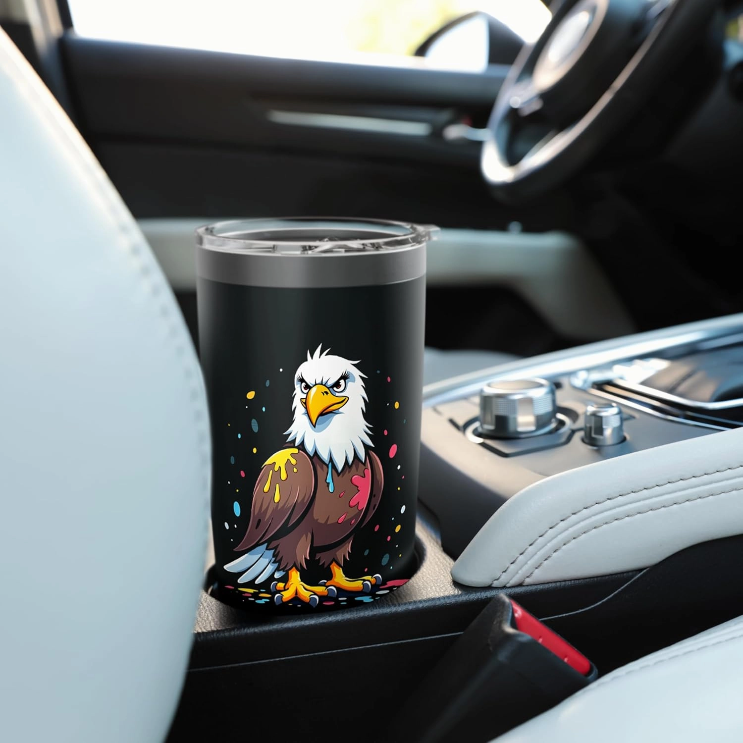 Cartoon Bald Eagle with Paint Splashes and Serious Look Stainless Steel Insulated Tumbler