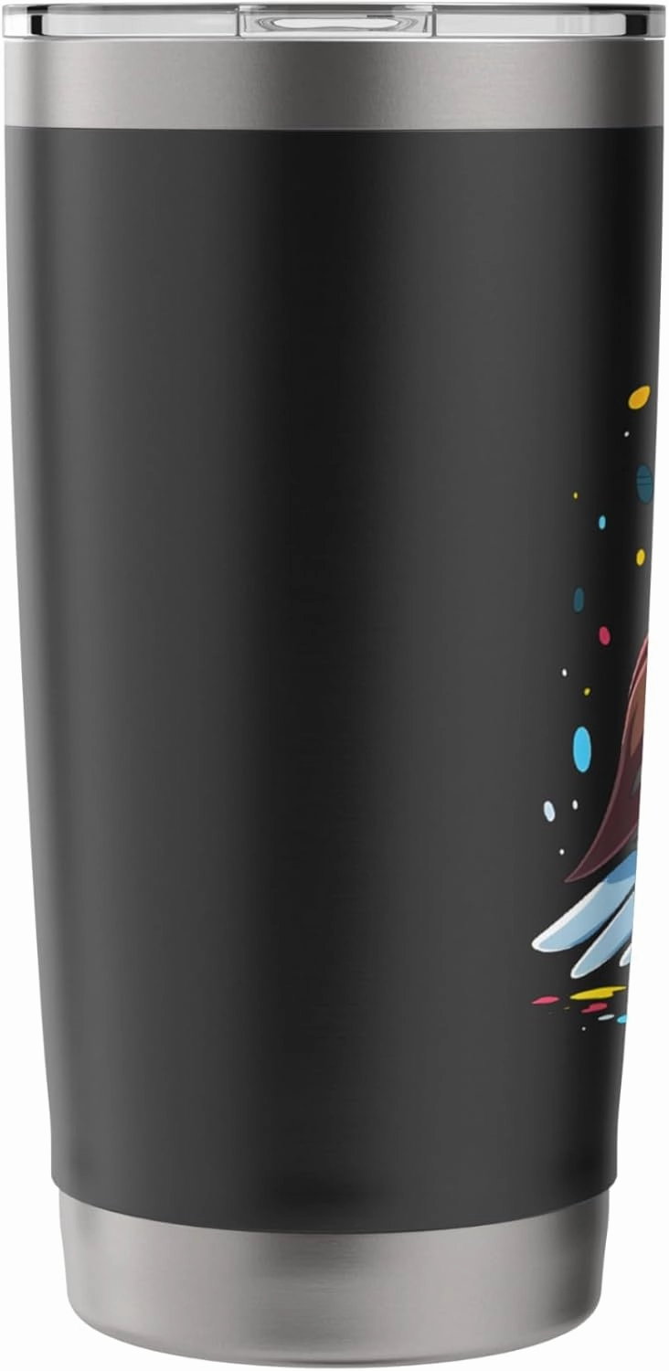 Cartoon Bald Eagle with Paint Splashes and Serious Look Stainless Steel Insulated Tumbler