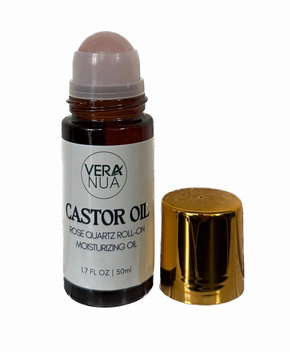 Castor Oil With Rose Quartz Roller – 100% Pure & Natural, Cold Pressed, Hexane Free | Great For Hair Growth, Eyelashes, Eyebrows, Skin & Scalp Care | 1.7oz (50ml)