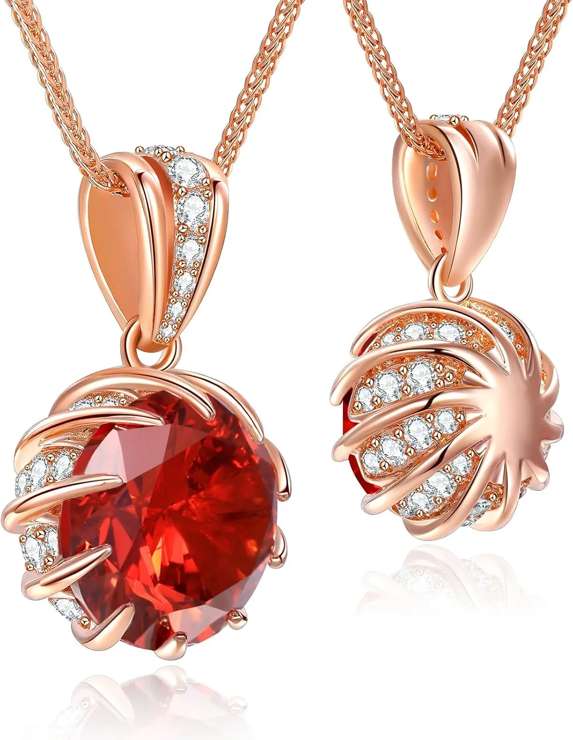 CeaKIev 6.0Carat (12.0mm) Round Cubic Zirconia Pendant Necklace 41 Accent Diamond-Cut Stones 18K Gold Platecd Rose Gold Chain Adjustable (18" 2") Women’s Necklace