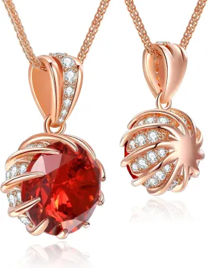 CeaKIev 6.0Carat (12.0mm) Round Cubic Zirconia Pendant Necklace 41 Accent Diamond-Cut Stones 18K Gold Platecd Rose Gold Chain Adjustable (18" 2") Women’s Necklace