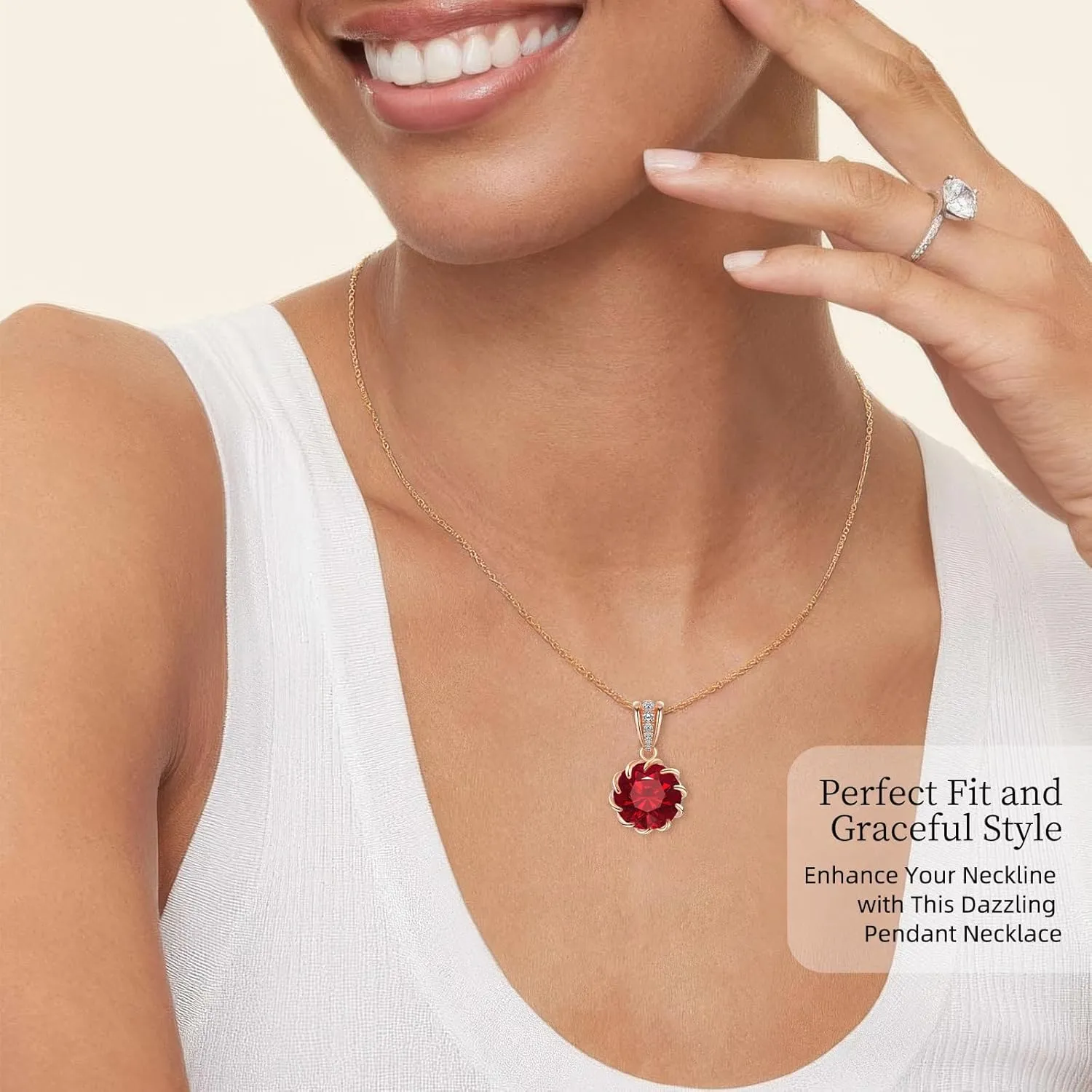 CeaKIev 6.0Carat (12.0mm) Round Cubic Zirconia Pendant Necklace 41 Accent Diamond-Cut Stones 18K Gold Platecd Rose Gold Chain Adjustable (18" 2") Women’s Necklace