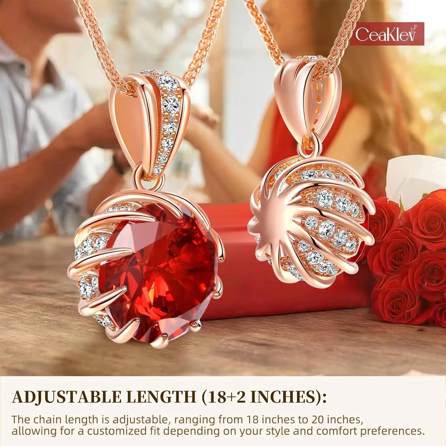 CeaKIev 6.0Carat (12.0mm) Round Cubic Zirconia Pendant Necklace 41 Accent Diamond-Cut Stones 18K Gold Platecd Rose Gold Chain Adjustable (18" 2") Women’s Necklace