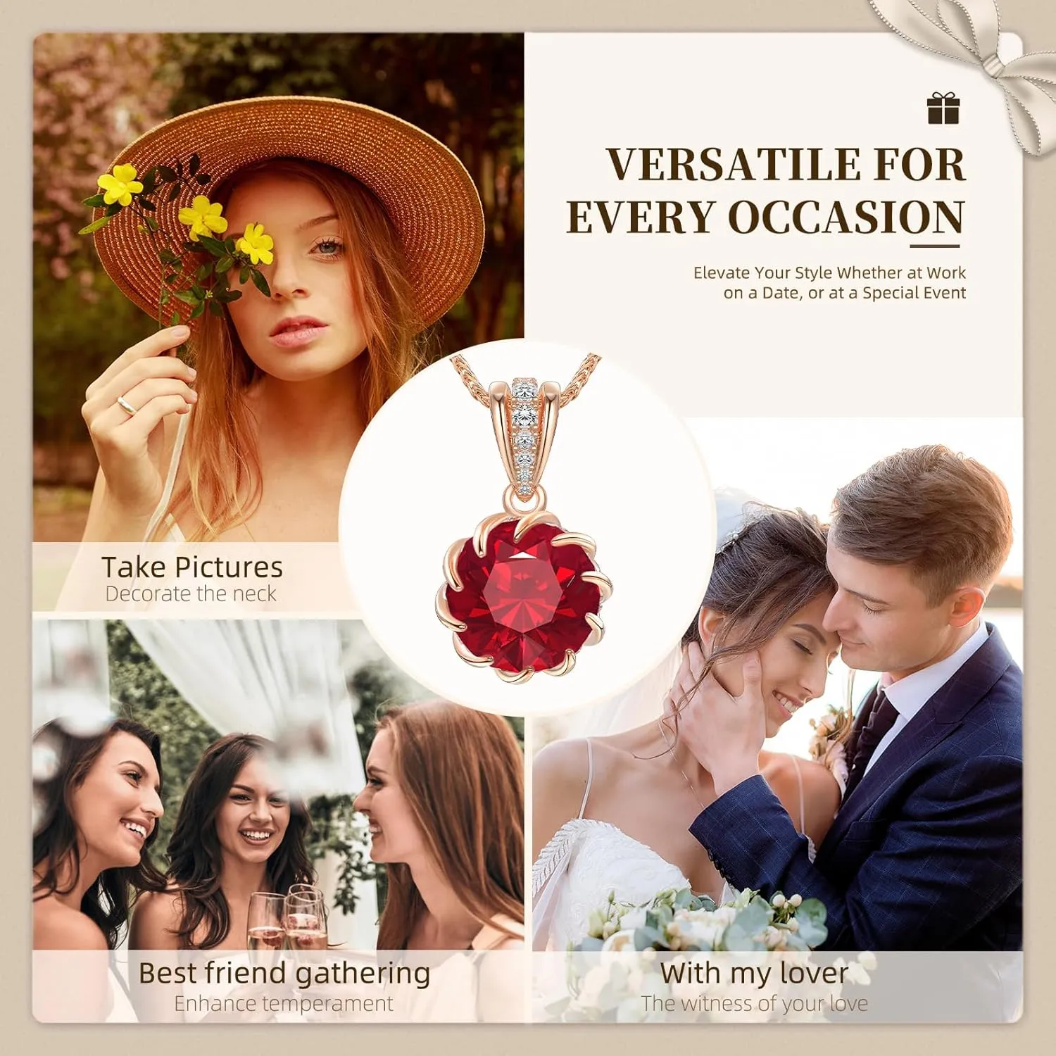 CeaKIev 6.0Carat (12.0mm) Round Cubic Zirconia Pendant Necklace 41 Accent Diamond-Cut Stones 18K Gold Platecd Rose Gold Chain Adjustable (18" 2") Women’s Necklace