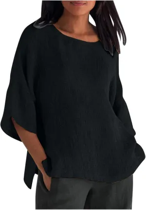 Ceboyel Cotton Linen Tops for Women 3/4 Sleeve Crewneck Tunic Blouses Dressy Causal Gauze Shirts Ladies Summer Clothing 2025