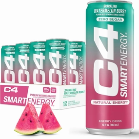 Cellucor C4 Smart Energy Drink ‚ Boost Focus and Energy with Zero Sugar, Natural Energy, and Nootropics - 200mg Caffeine - Watermelon Burst (12oz Pack of 12)