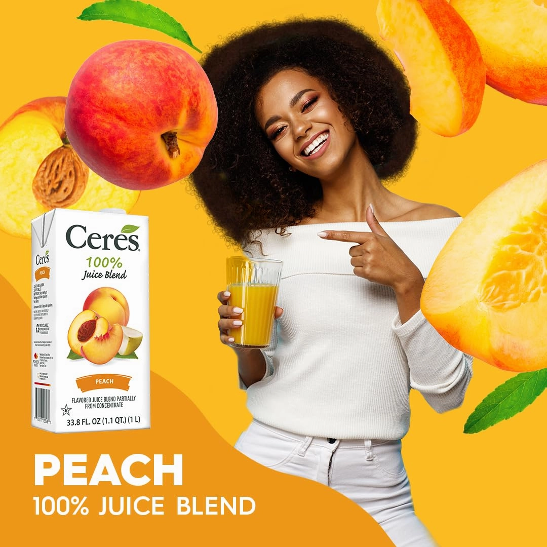 Ceres 100% All Natural Pure Fruit Juice Blend - Delicious Peach Edition - Rich in Vitamin C, No Added Sugar or Preservatives, Cholesterol Free, Gluten Free - 33.8 FL OZ (Pack of 6)