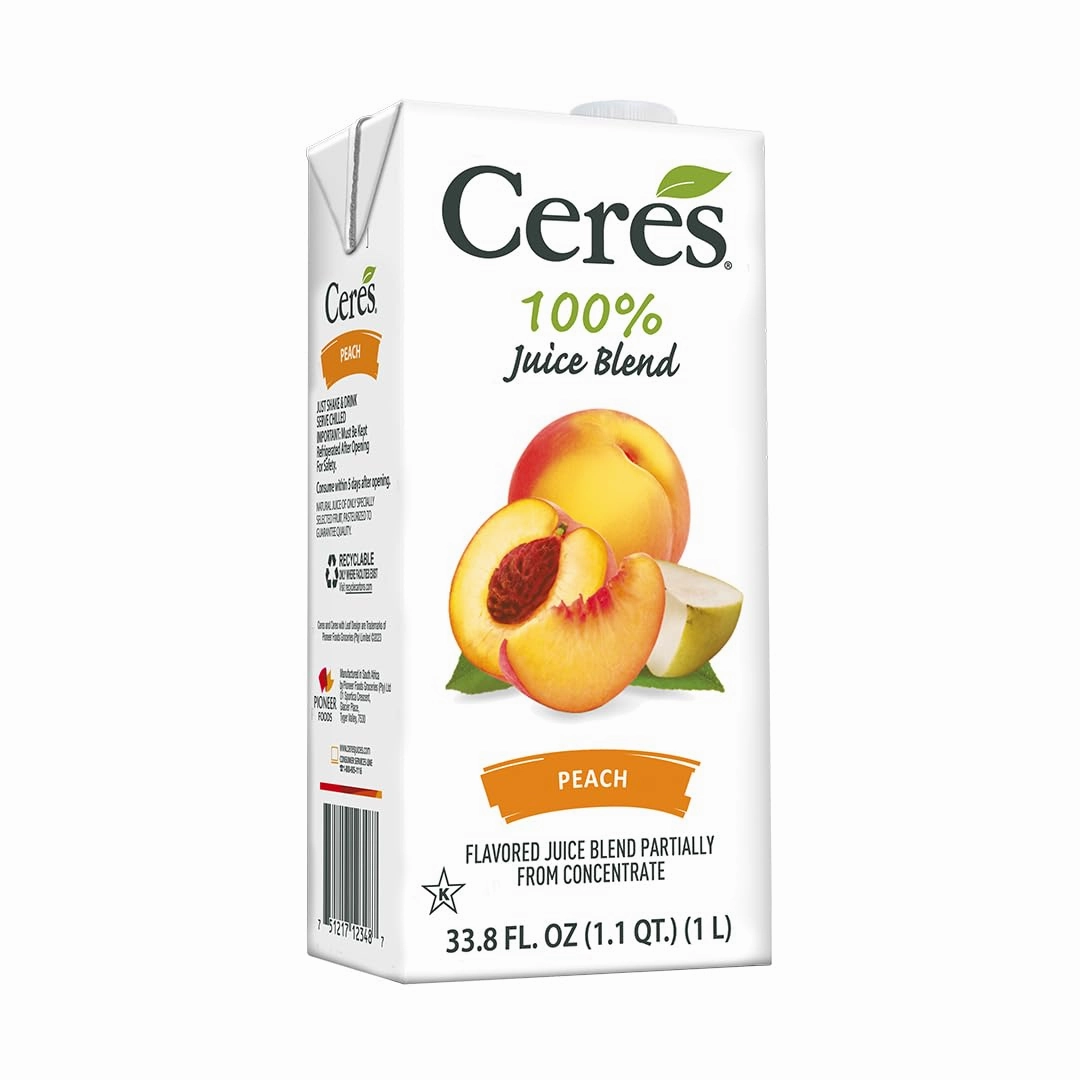 Ceres 100% All Natural Pure Fruit Juice Blend - Delicious Peach Edition - Rich in Vitamin C, No Added Sugar or Preservatives, Cholesterol Free, Gluten Free - 33.8 FL OZ (Pack of 6)