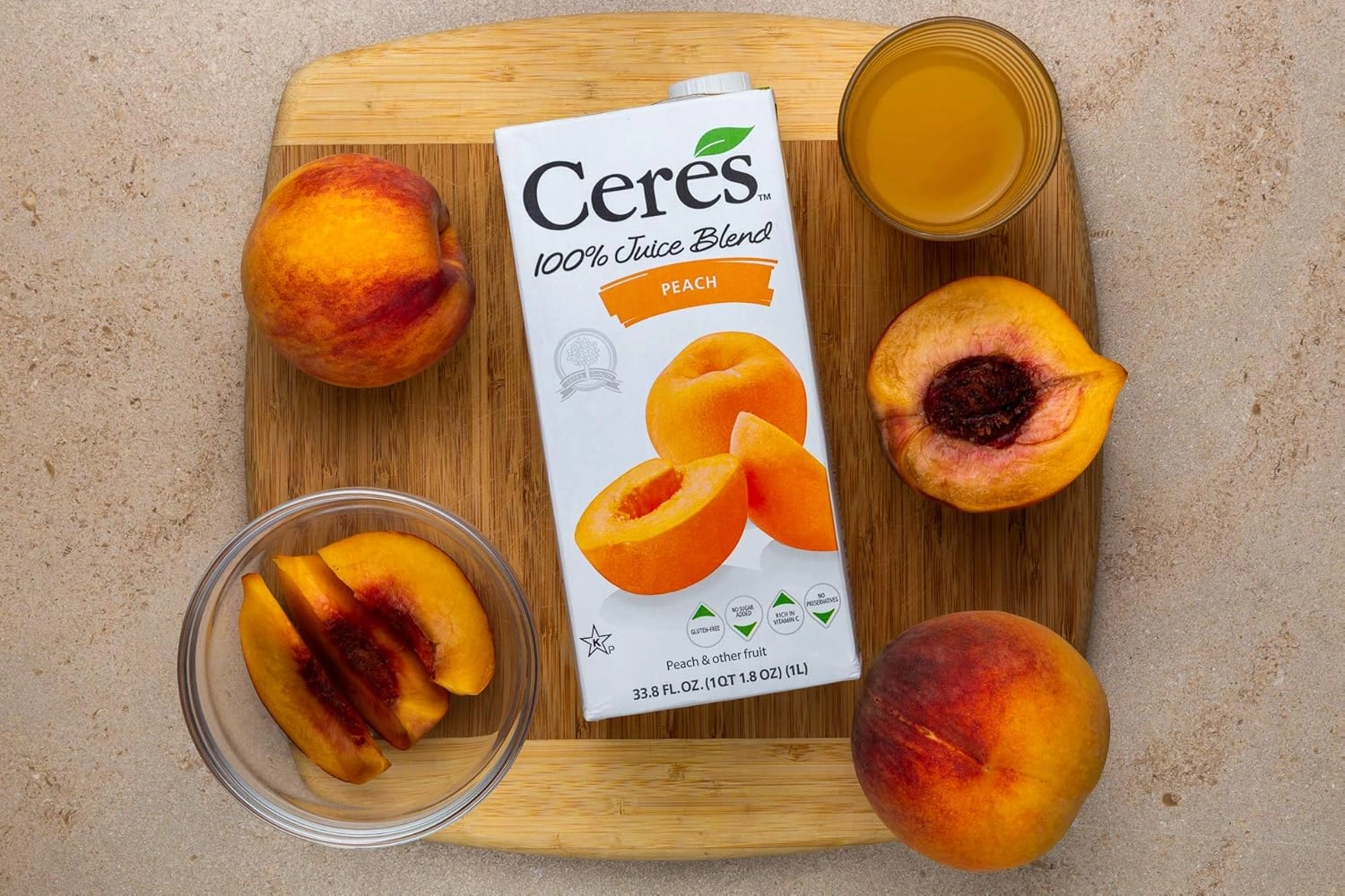 Ceres 100% All Natural Pure Fruit Juice Blend - Delicious Peach Edition - Rich in Vitamin C, No Added Sugar or Preservatives, Cholesterol Free, Gluten Free - 33.8 FL OZ (Pack of 6)