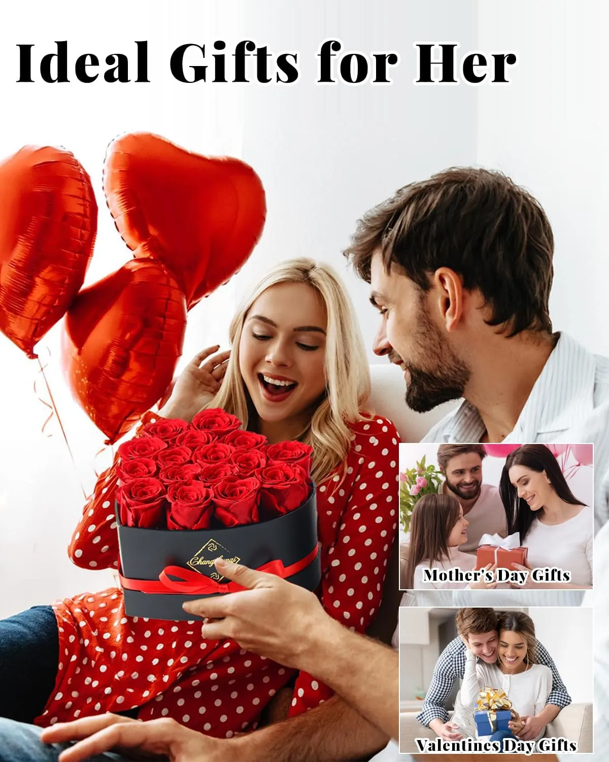 Changshunqi 16 Flowers Forever Preserved Roses in a Heart Box, Preserved Flowers Womens Birthday Gifts for Women Mothers Day Gift, Eternal Real Rose Anniversary Romantic Woman Gifts for Mom Her Wife