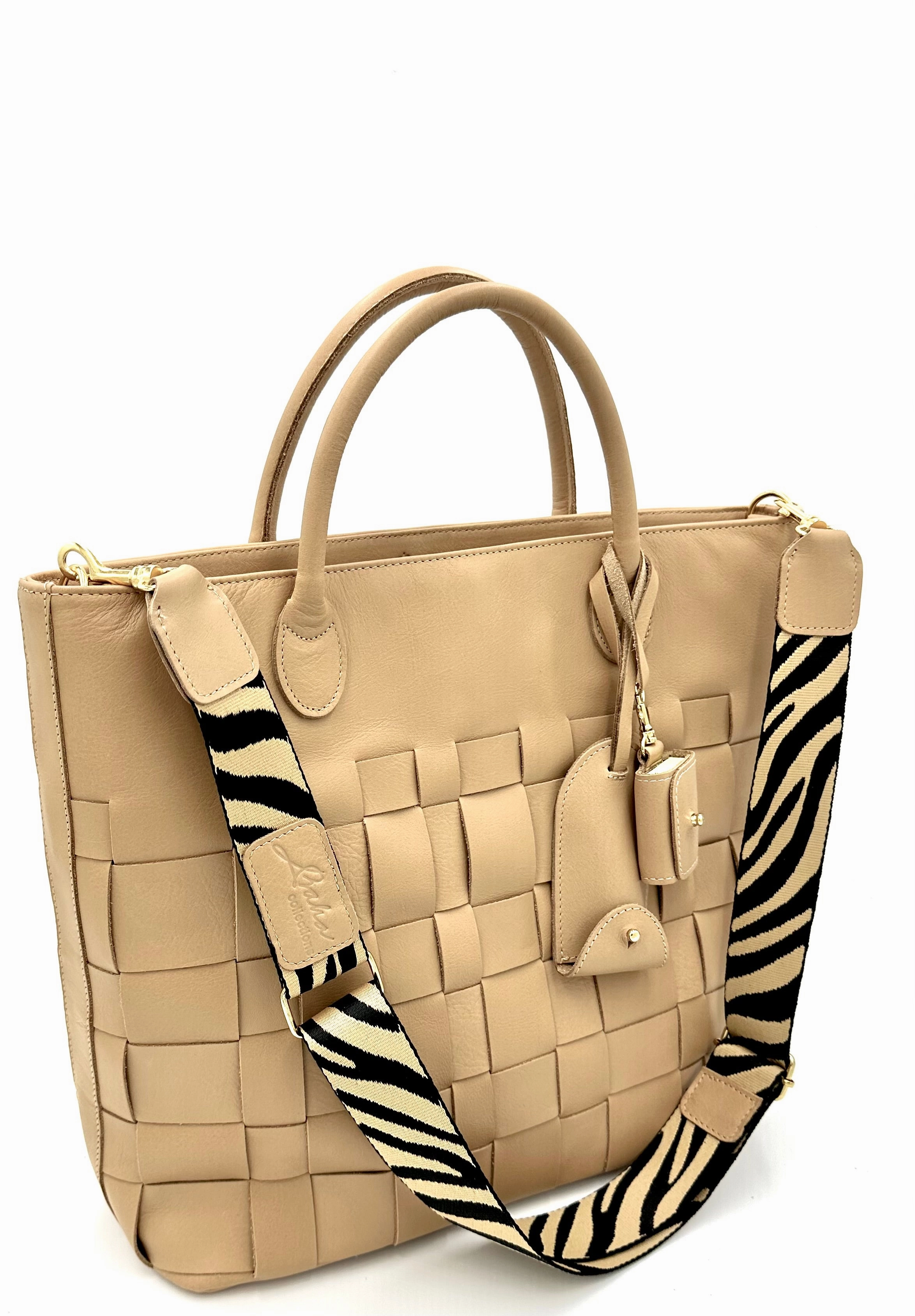 Charlotte Woven Leather Tote Bag - Hazelnut