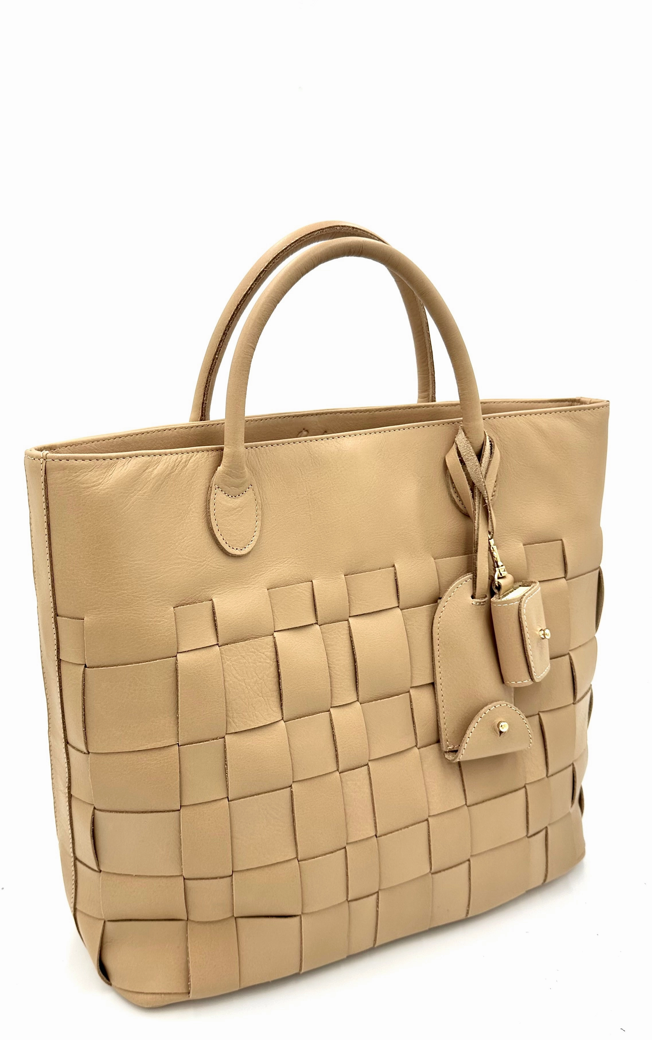 Charlotte Woven Leather Tote Bag - Hazelnut