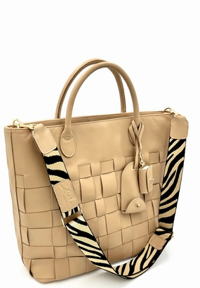 Charlotte Woven Leather Tote Bag - Hazelnut