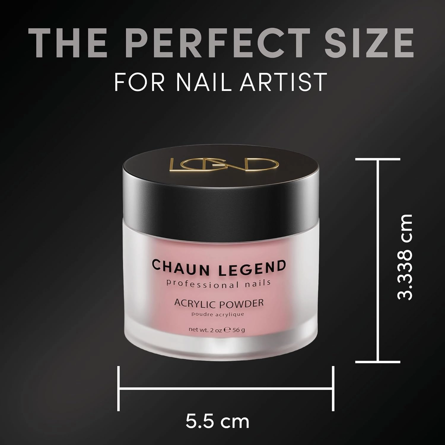 Chaun Legend Acrylic Powder, 2oz Long Lasting Salon Quality, Bubble Free, Self Leveling Professional Manicures, Fake Nails, Carving & Extensions, Radiant Rosewater