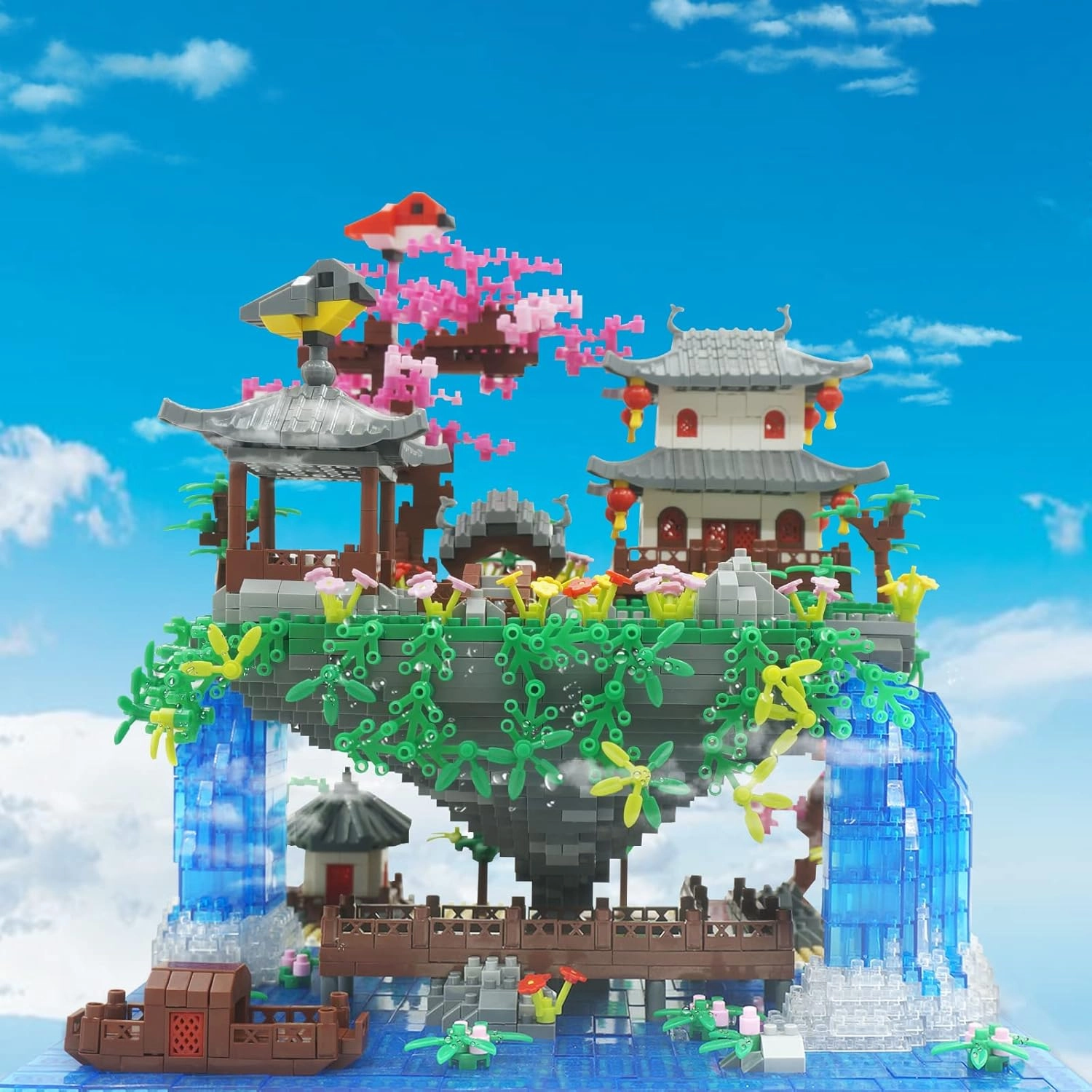 Cherry Blossom Flowers Bonsai Tree Mini Building Kit Set, Chinese Architecture Building Blocks with Light, Japanese Sakura Tree House Gift for Adults and Kids(3320PCS)
