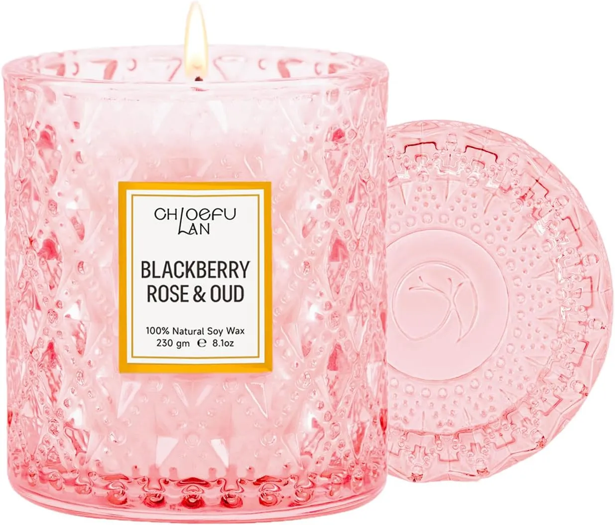 Chloefu LAN Rose Scented Candle, Oud Candle, Mothers Day Candles Gifts for Women, Pink Candles for Home Scented, 55 Hours Long Burning, 100% Natural Soy Wax