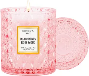 Chloefu LAN Rose Scented Candle, Oud Candle, Mothers Day Candles Gifts for Women, Pink Candles for Home Scented, 55 Hours Long Burning, 100% Natural Soy Wax