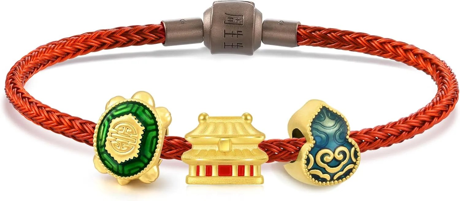 CHOW SANG SANG 999 24K Solid Gold Auspicious Charm Trio Bracelet Jewelry Set for Women 93528C 92659C 92660C
